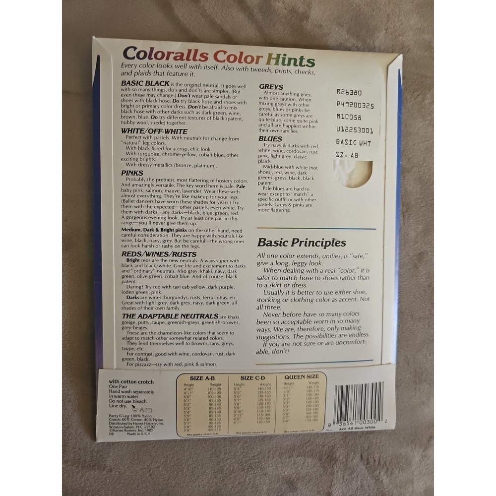 Vintage Hanes Coloralls Basic White Pantyhose Sandalfoot Control Top Size A-B - Picture 2 of 2
